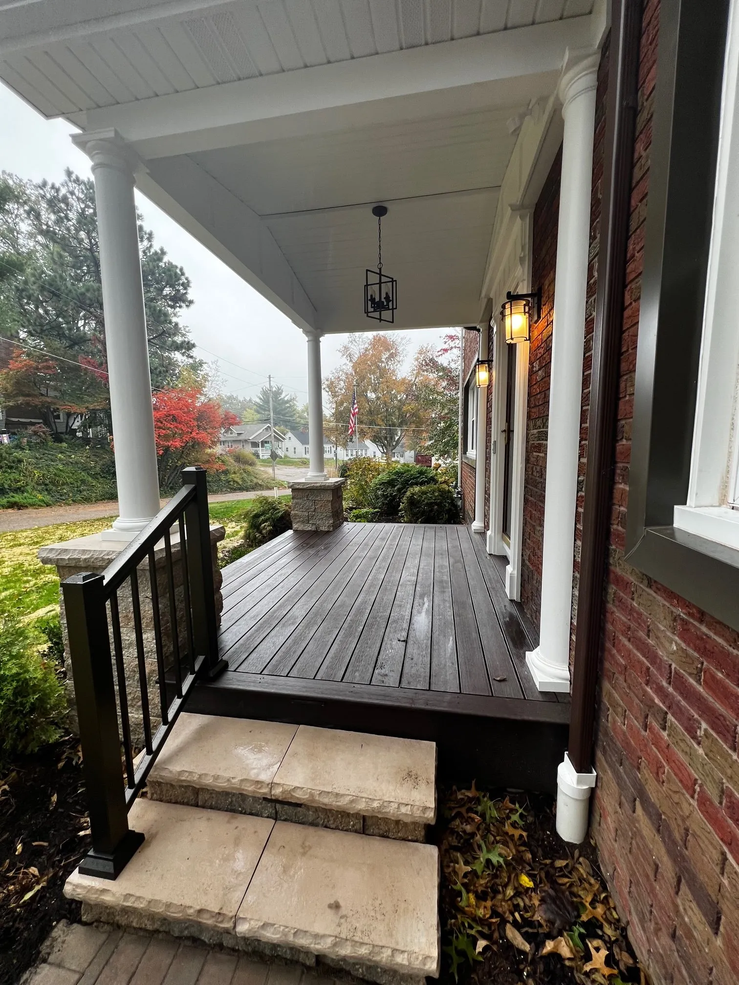 Porch deck and steps at the front door