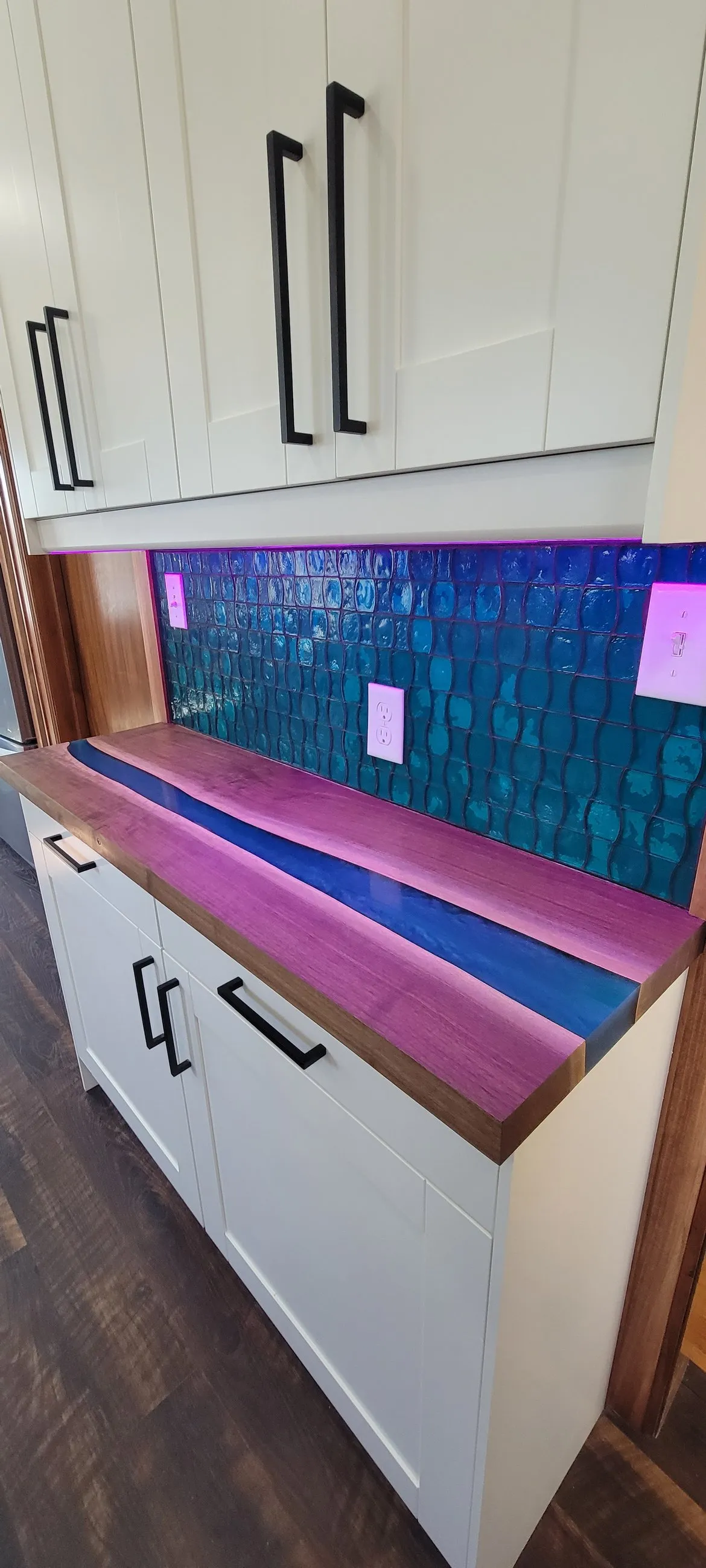 Resin river counter flowing through the coffee area