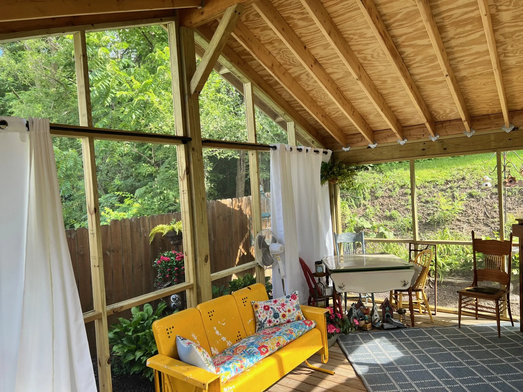 Dining set under the exposed rafter ceiling